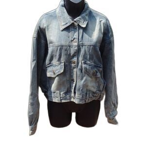 Boohoo Oversized Hem Vintage Wash Denim Jean Jacket Size 8